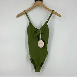 NWT Wild Homey Green Ribbed Tie Front Bodysuit